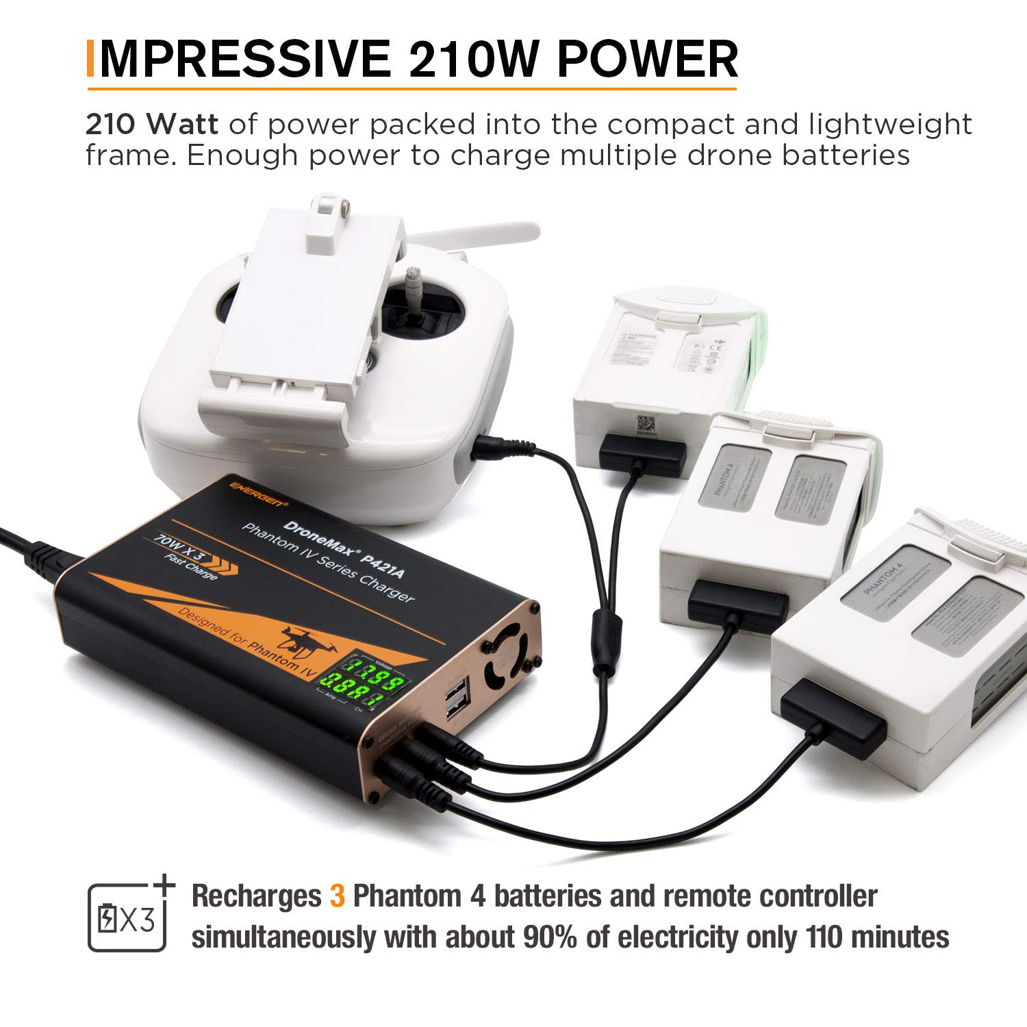 Energen DroneMax P421A Drone Battery Charger, DJI Phantom 4 / Advanced/Pro/Pro+ Accessories, Intelligent Fast Multi Battery Charging Hub Station (Charge 3 Batteries & 2 USB Ports Simultaneously): Industrial & Scientific