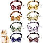 COMSUN 8 Pack Polyester Cat Collars with Bowie Bow, Breakaway Kitten Collars with Removable Bell, Adjustable Cat Collars for