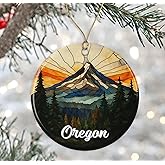 DanielDesign Oregon Christmas Ornament - Travel Oregon Gift - Stained Glass Style Ceramic Keepsake - Travel Gift for Tree Decoration Printed on Both Sides