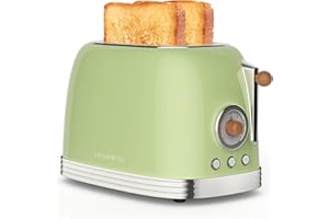 CROWNFUL 2-Slice Toaster, Extra Wide Slots Toaster, Retro Stainless Steel with Bagel, Cancel, Defrost, Reheat Function and 6-Shade Settings, Removal Crumb Tray, Green