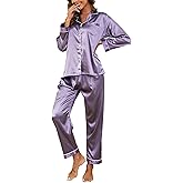 Reliwel Womens Silk Pajamas Set Button Down Silk Pjs Long Sleeve and Pants Ladies Satin PJ Sets Loungewear Lounge Nightwear