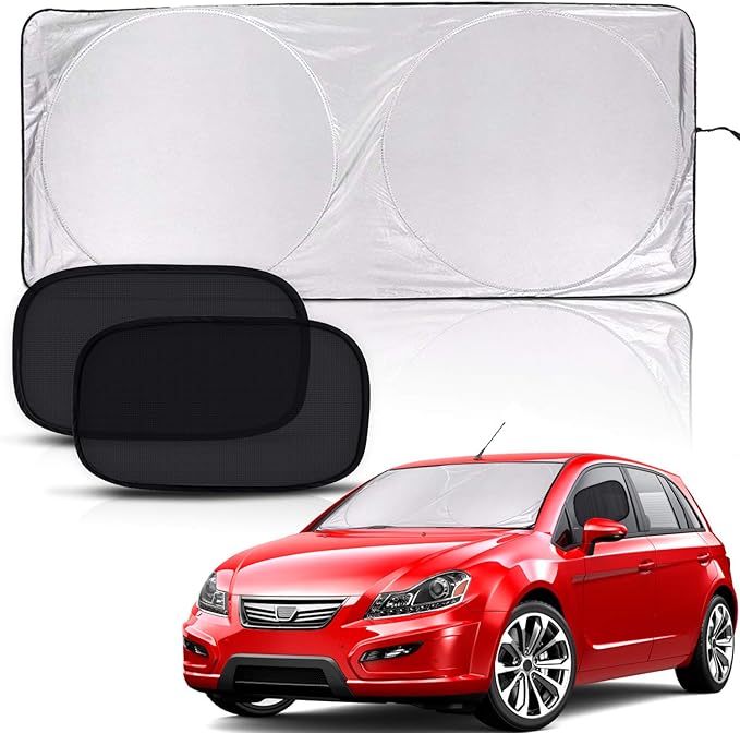 PEYOU Car Sun Shade for Windshield, Bonus 2 PCS Car Side