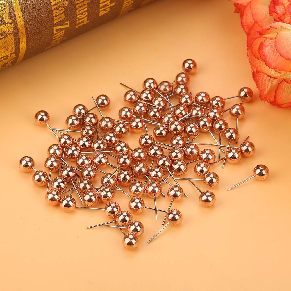 200Pcs Round Ball Plastic Rose Gold Drawing Pins Rose Gold Push Pins Pushpin Thumbtack Pins Decorative DIY Tool (Rose Gold)