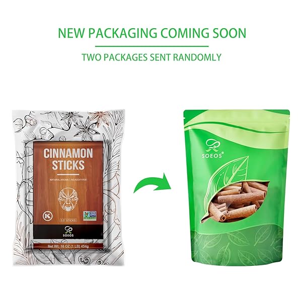 SOEOS CINNAMON STICKS, 16 OZ, CINNAMON, GROUND CINNAMON, CINNAMON STICKS, 100% RAW, NON-GMO, KOSHER CERTIFIED, CINNAMON SEASONING SPICE FOR COFFEE, BAKING, COOKING AND BEVERAGES 1 LB (454G)
