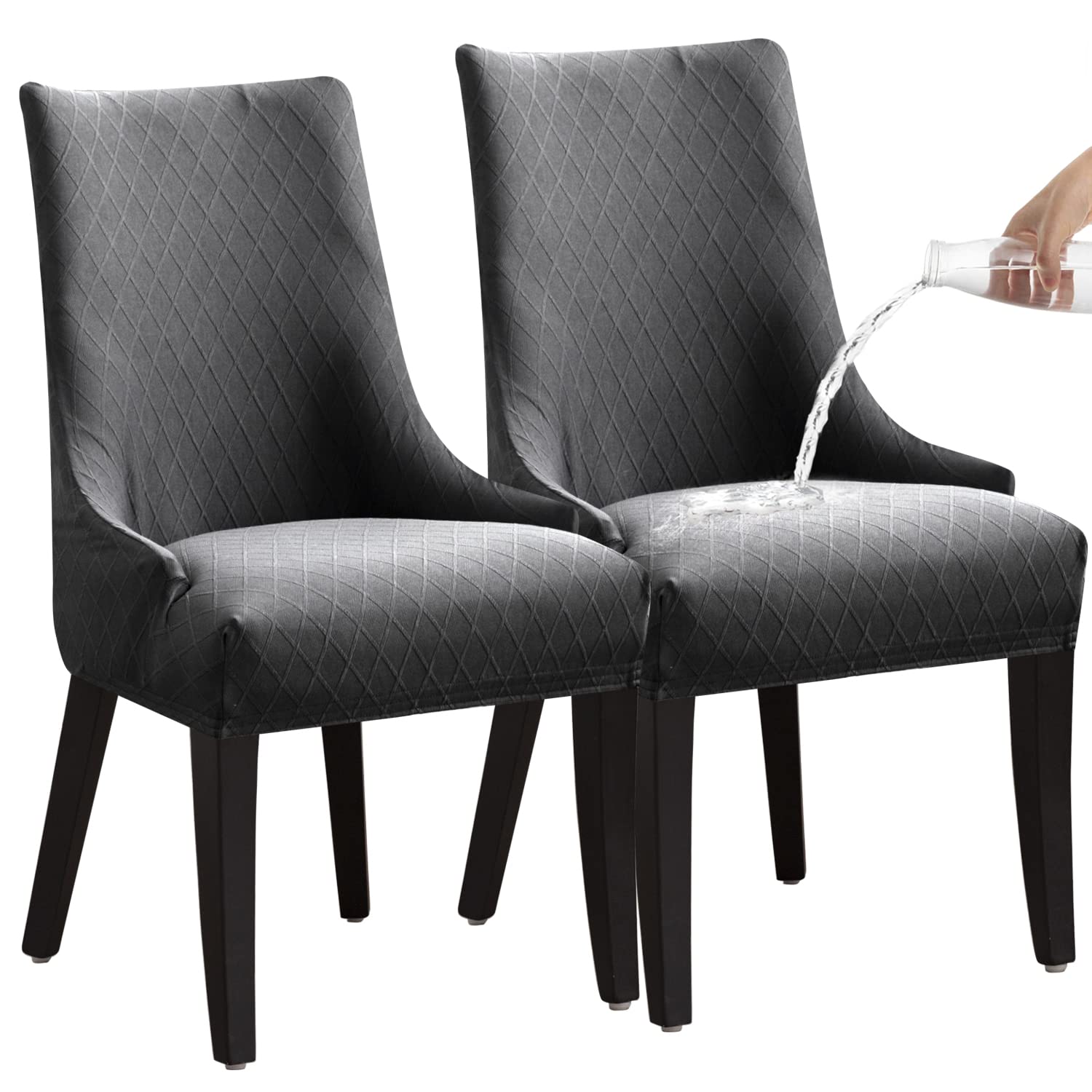 Photo 1 of KELUINA Wingback Dining Chair Covers, Reusable Accent Chair Covers Slipcover with Arms, Remove Washable Dining Chair Protector Covers for Dining Room (Set of 2, Gray)