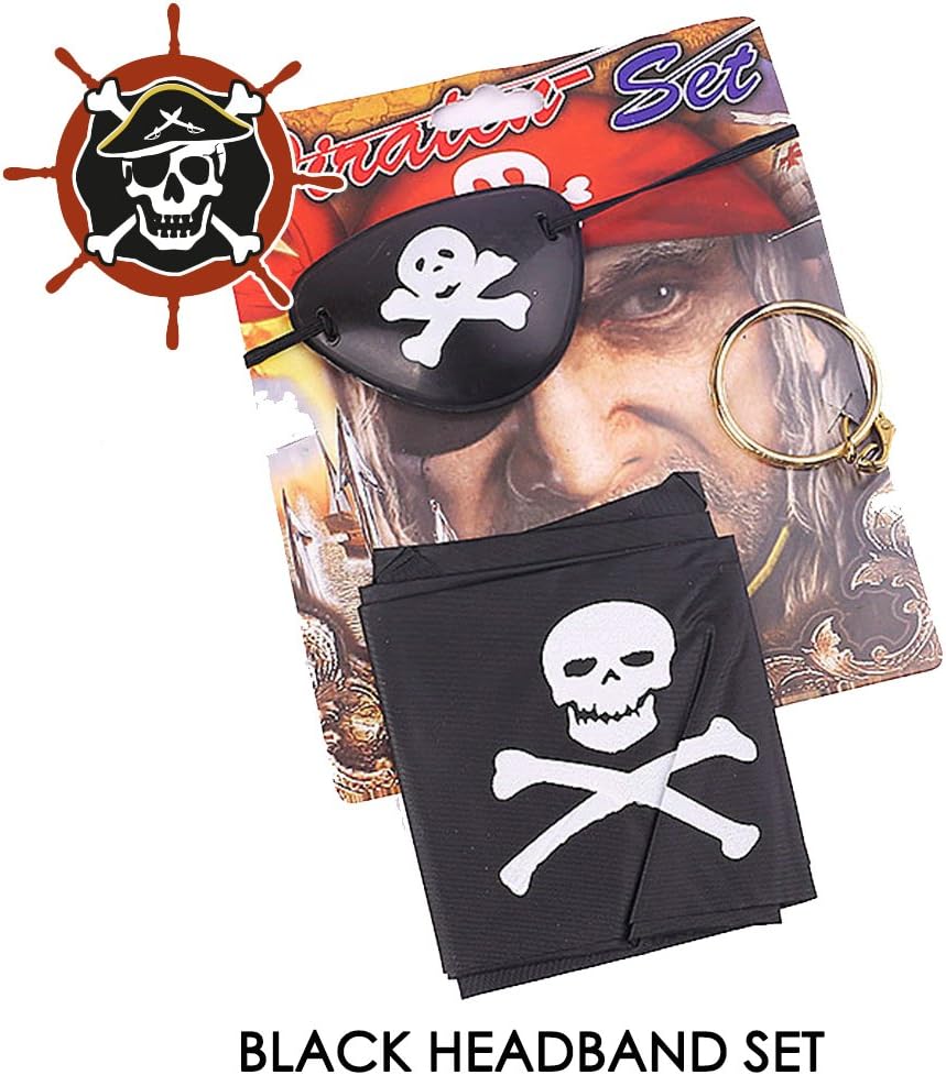 Fashionikon Pirates Accessories Set Fancy Dress Up Costume Party Outfit Eye Patch Earring Pirate Bandana Set of 3 for Child Kids (BLACK BANDANA)