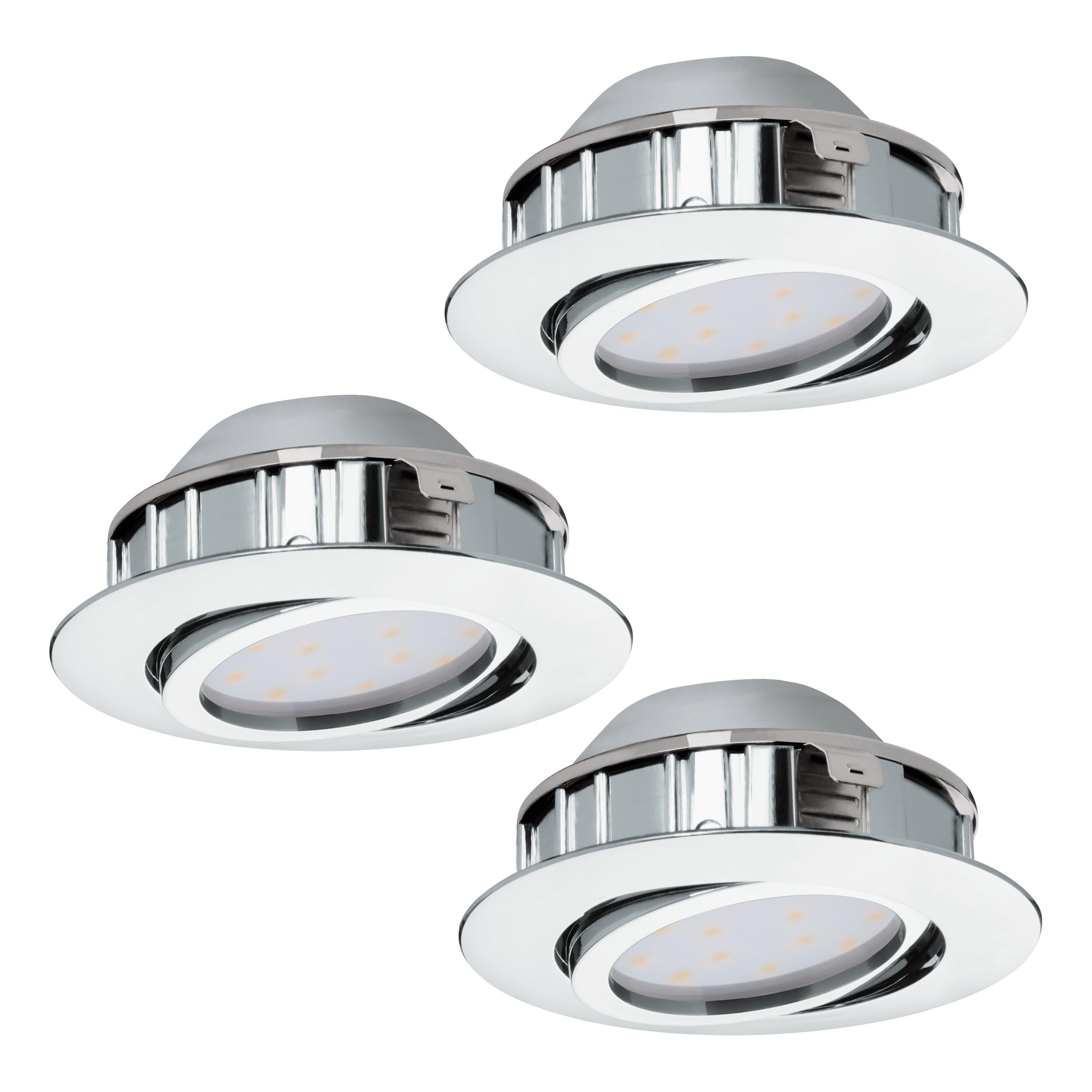 Eglo Set of 3 LED recessed spotlights Pineda, Spots Made of Plastic, recessed Lights in Chrome Colour, Flat and swivelling, Warm White, Ø 8,4 cm