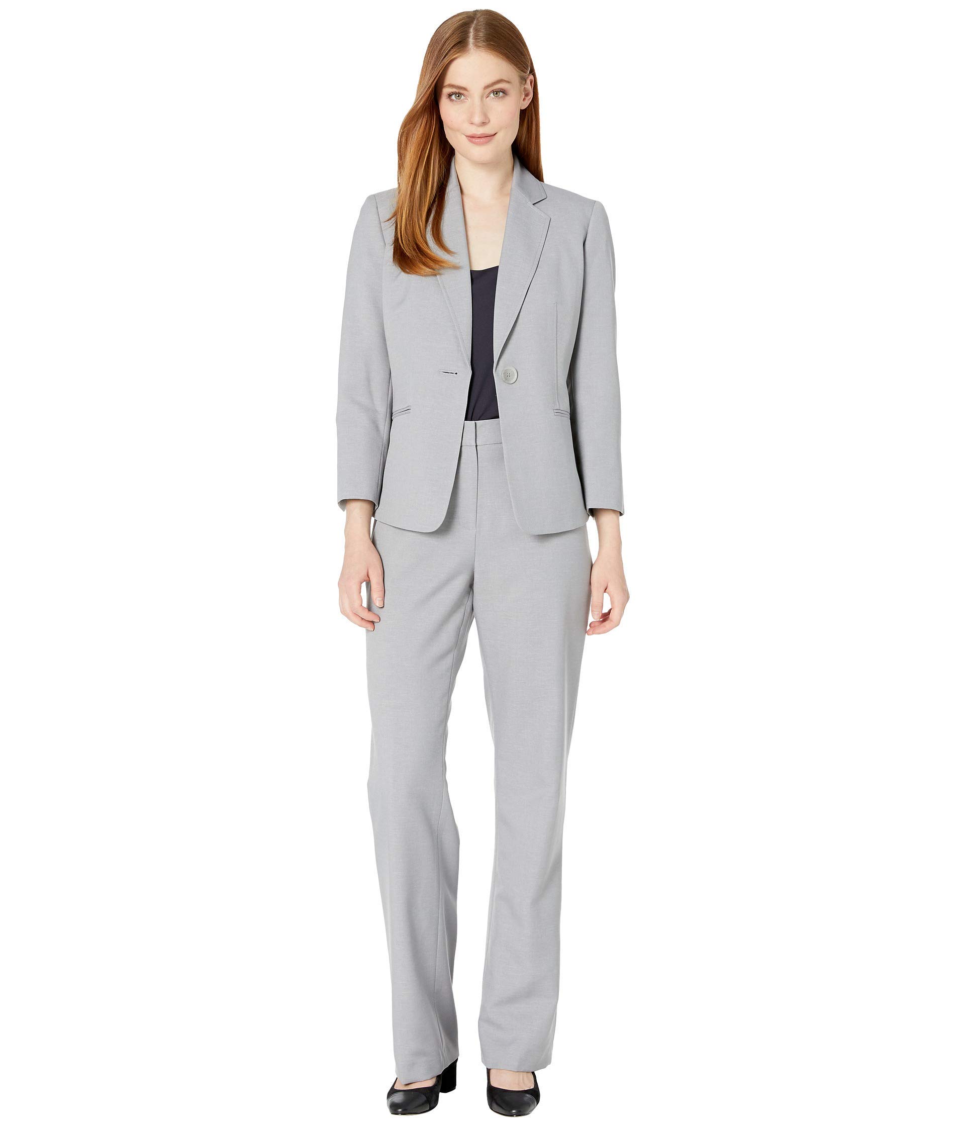 Le Suit Women's Glazed Melange 1 Button Notch Collar Pant Suit, Grey Mist, 6 on Galleon Philippines