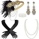 BABEYOND 1920s Accessories for Women - Flapper Headpiece Feather Great Gatsby Accessories for Women Pearl Necklace Gloves