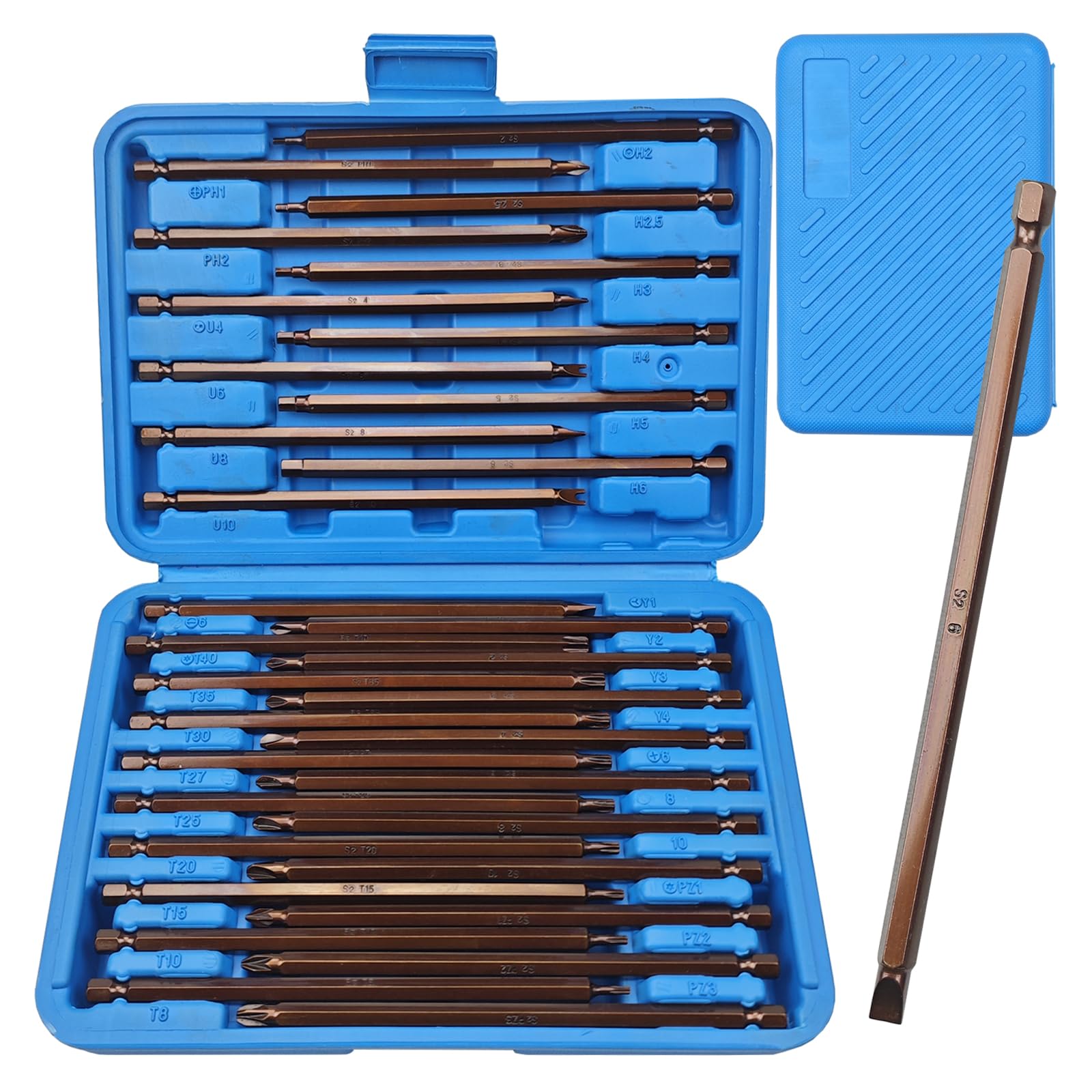 Photo 1 of 1/4" Extra Long Security Bit Set, 32-Piece Screwdriver Bit for Drill, S2 Steel 6” Long Torx Bit Set, Tamper Proof Bit Set, Torx, PoziDriv, Spanner, Tri-Wing, with Storage Case
