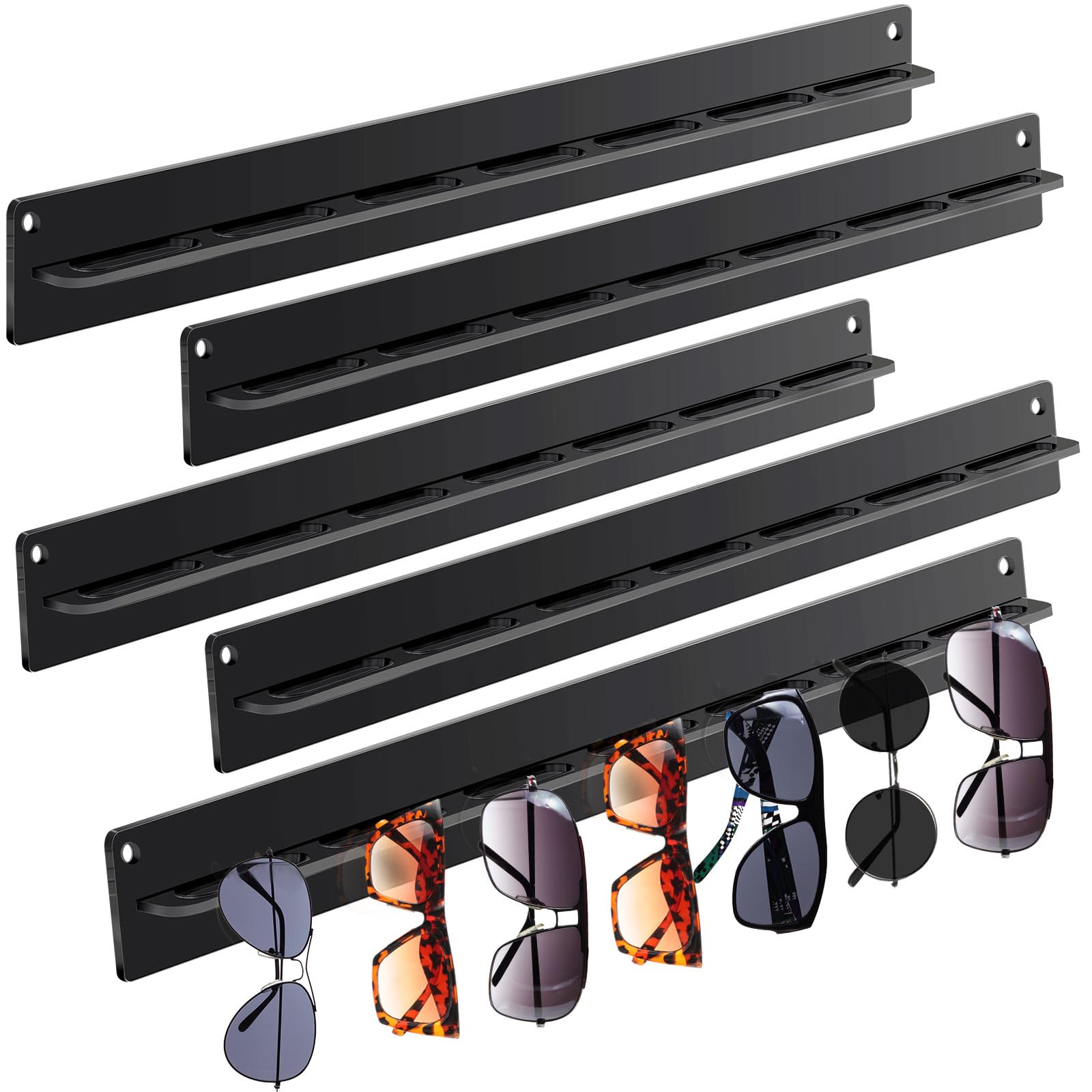 Photo 1 of 5 Pack Acrylic Sunglasses Organizer Storage Sunglasses Holder Organizer Wall Mounted Eyeglasses Holder Hanging Eyewear Display Rack Sunglass Rack Sunglasses Hanger Rack for Entryway Shelf (Black)