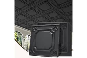 LooYee 24 PCS Black Ceiling Tiles 24x24 Inch, French Style 3D Decorative Ceiling Panels 2x2Ft PVC Waterproof Washable Plastic Material Ideal for Living Room Bedroom Bathroom Garage Cover 96 Sq.Ft