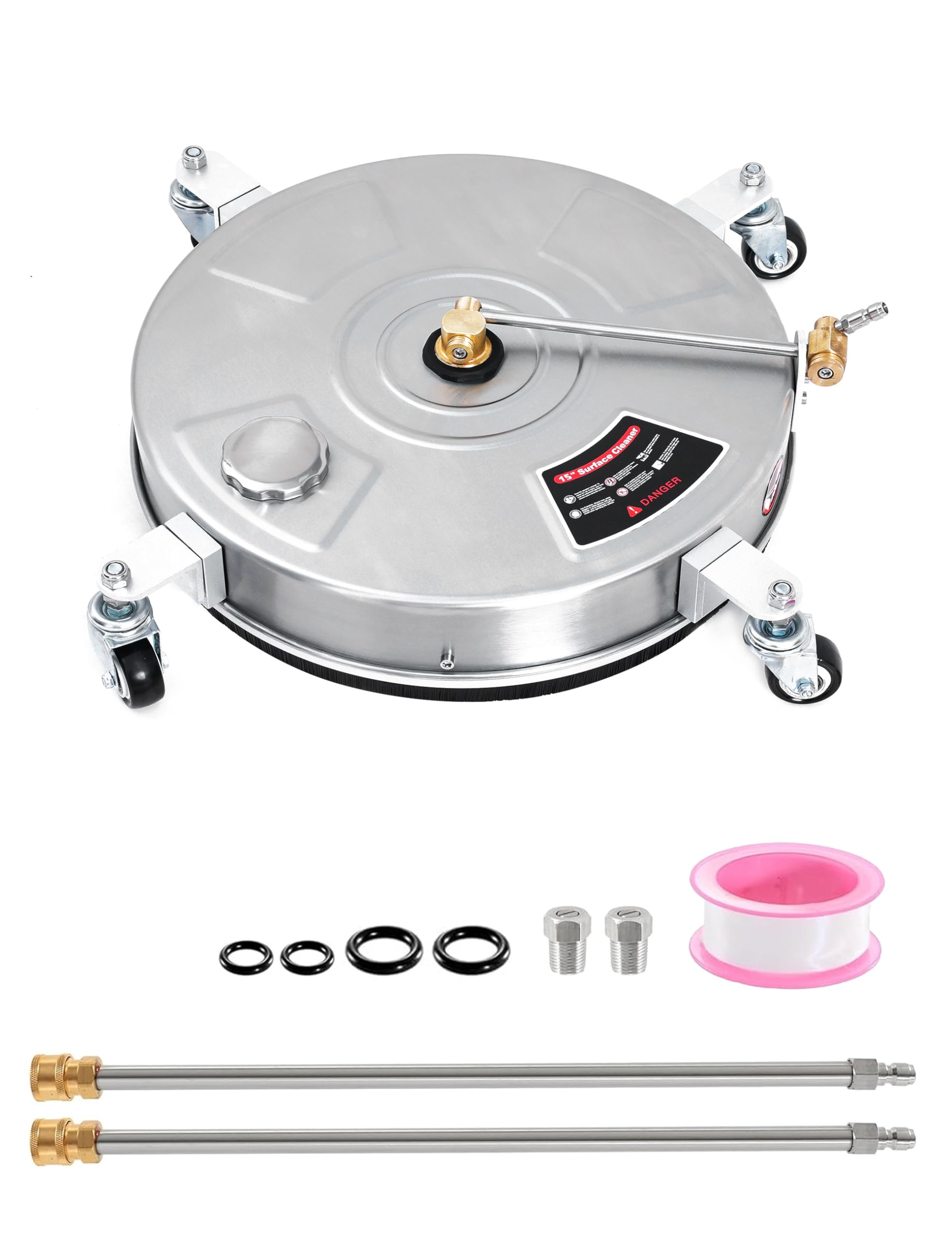 15'' Pressure Washer Surface Cleaner, SWIPESMITH 2-in-1 Pressure Washer Accessorie, 4000 PSI Stainless Steel Surface Cleaner with 4 Reverse Wheels & 1/4" Quick Plug for Driveway (15in Round)