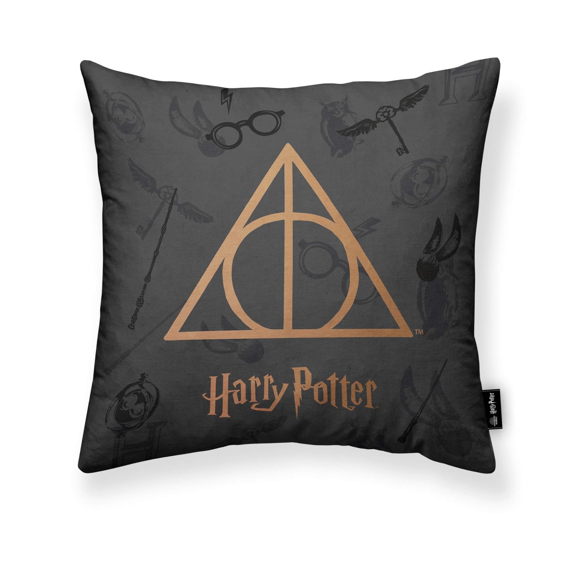 BELUM | Cushion Cover 100% Cotton 45x45cm Model Deathly Hallows A | Cushion Cover Looney Tunes | Cushion Cover Half Panama Fabric 100% Organic Cotton