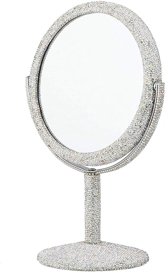Amazon Com Bling Bling White Crystal Diamond Studded Double Make Up Magnification Stand Vanity Mirror Elegant Luxury Sophisticated Style
