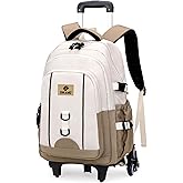 GRUOTEIS Rolling Backpack for Boys Elementary Middle School Bags, Boys Roller Backpack for Kids with 6 Wheels, Khaki