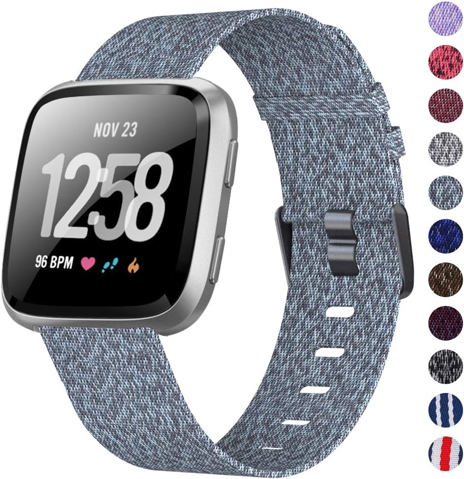XIMU Bands Compatible with Fitbit Versa/Versa 2 / Versa Lite, Soft Woven Fabric Replacement Band Quick Release Canvas Strap Wristbands Accessories Women Men for Versa Smart Watch