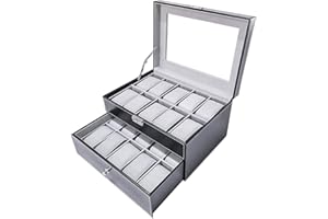 Sodynee Black Pu Leather 20 Grid Jewelry Watch Display Organizer Gloss Top Box Case Large