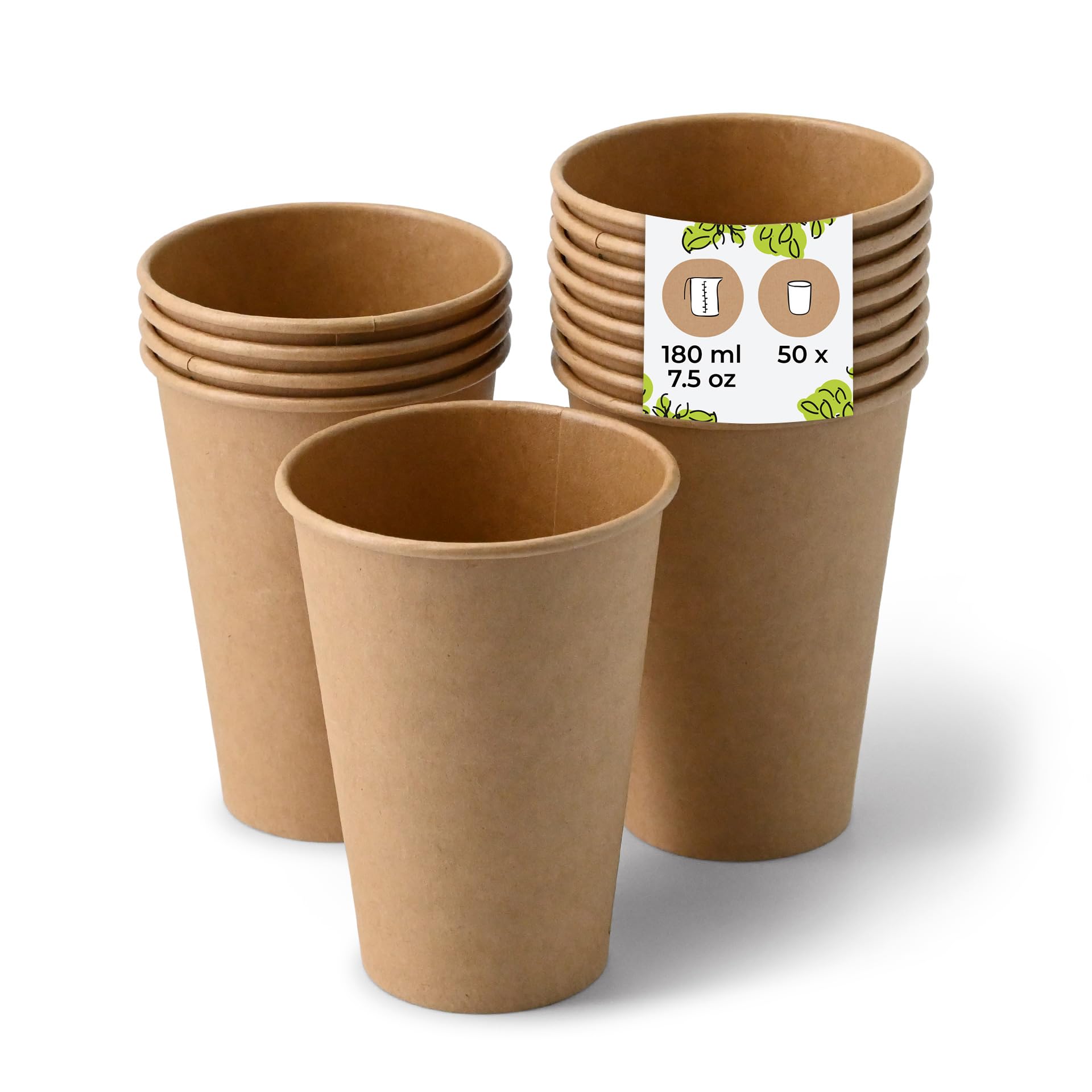BIOZOYG 50x Disposable Coffee Cups 180 ml / 7.5 oz Brown - Paper Cups for hot Drinks Plastic-Free - Coffee Cups Disposable