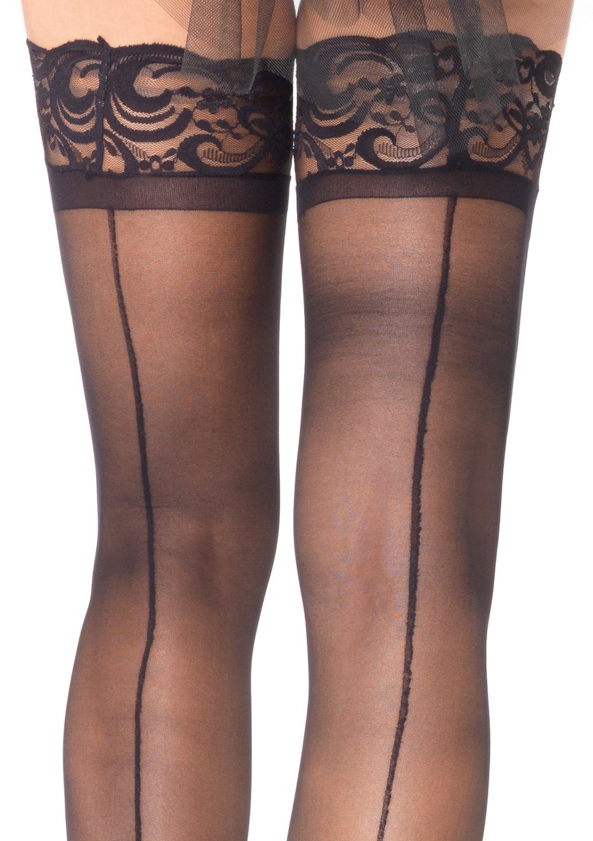 Leg Avenue womens Corset Lace Top Cuban Heel Backseam Stockings