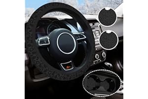YOBVEC Cheetah Print Steering Wheel Cover Universal Size 14.5-15 Inch, Non-Slip Black Leopard Print Car Accessories for Women Men