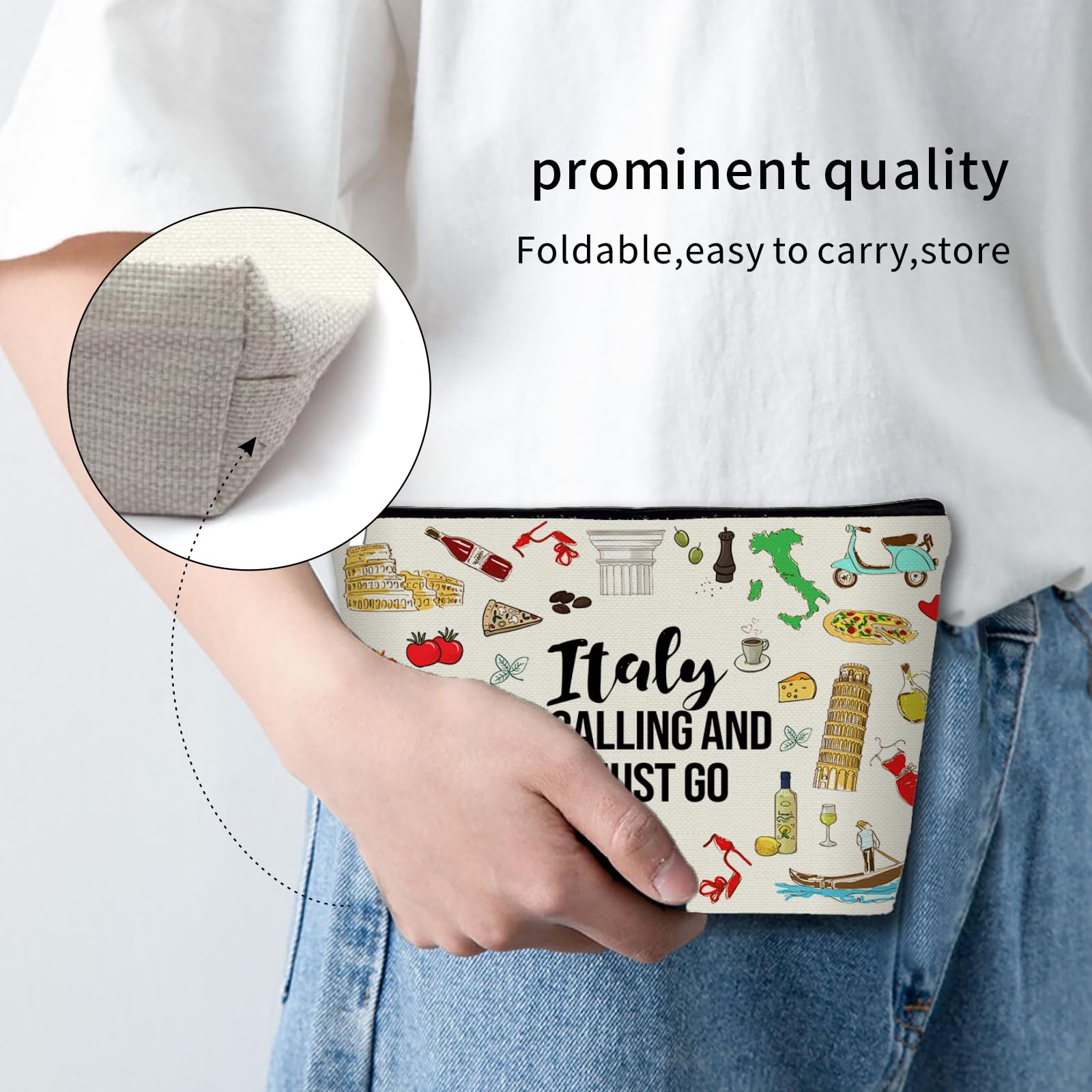Girlly Italy Travel Essentials Gift: Small Makeup Bag Italy Is Calling And I Must Go For Teen Girl & Women Travellers.Ideal Trip Gift Cosmetic Bag For Travel, Birthdays, & Christmas