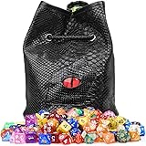 DND Dice Bag with Pockets - Large Dice Bag with Black Dragon Scales and Real Glass Dragon Eye - Rogues & Knaves
