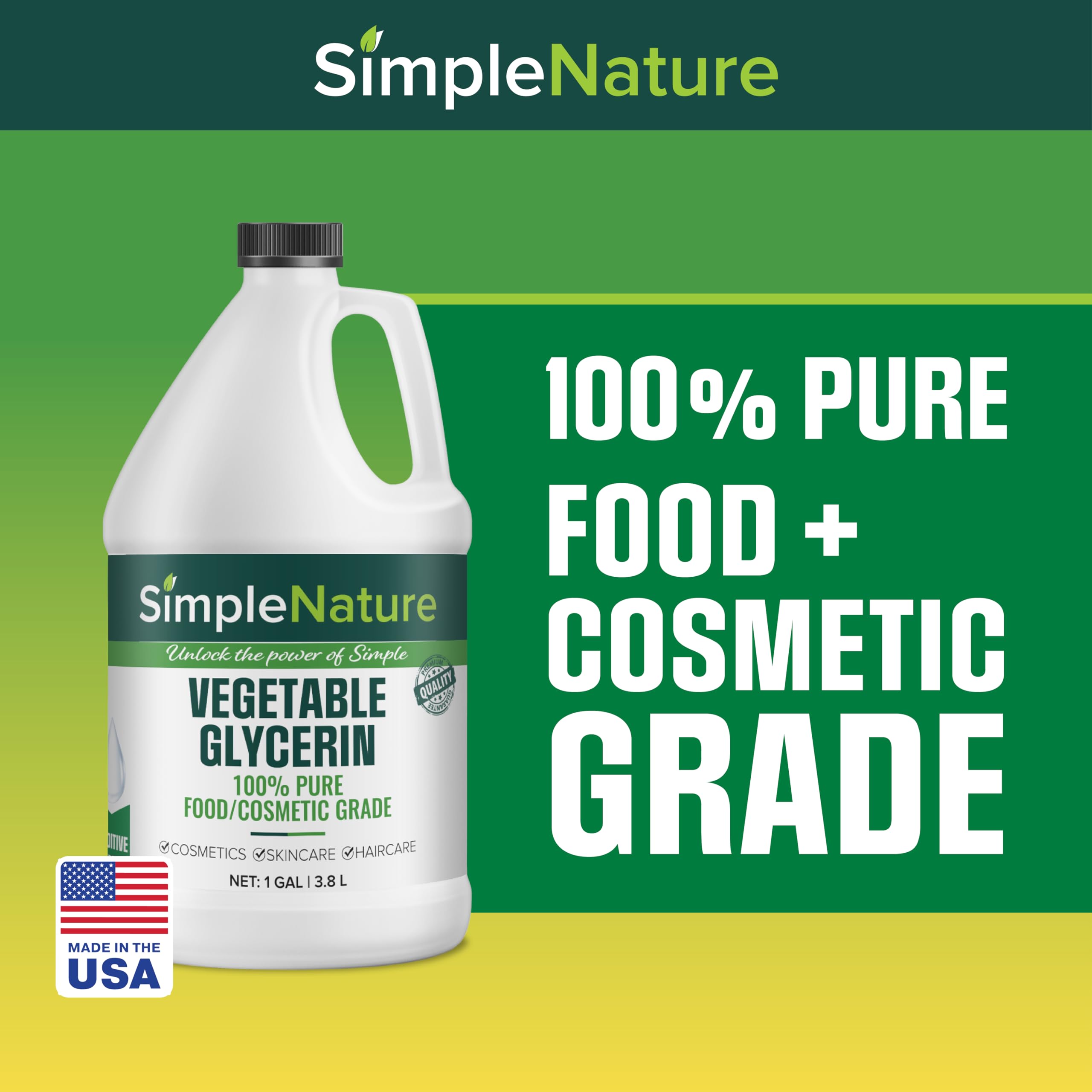 100% Pure Vegetable Glycerin - 1 Gallon (128 fl oz) - Food/Cosmetic Grade Skincare, Haircare, Cosmetics, Soapmaking, Crafts - Softening & Moisturizing Multipurpose Humectant