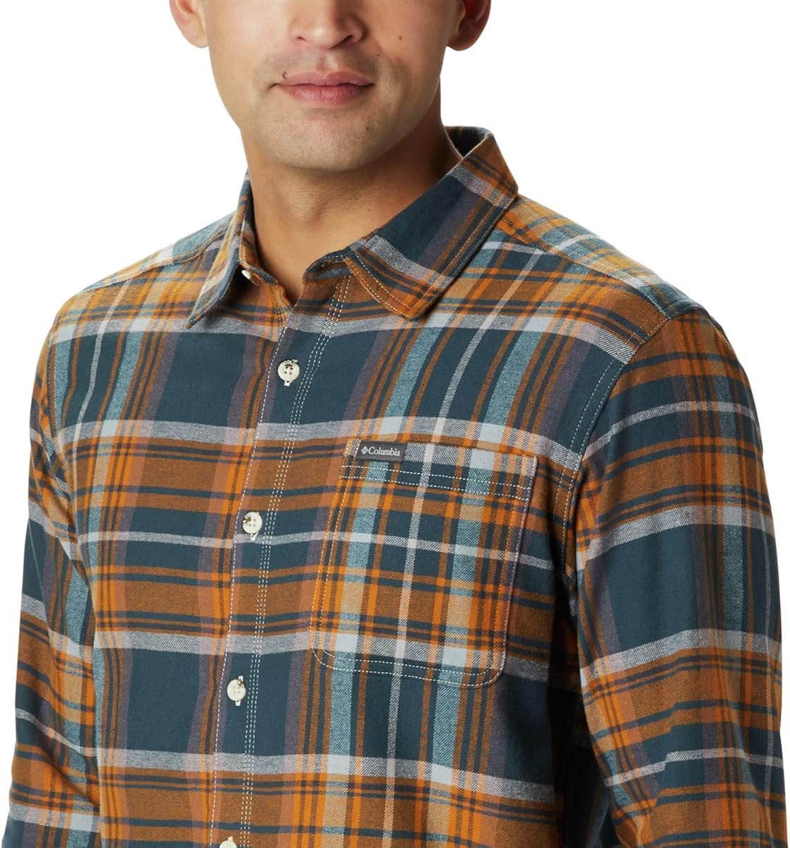 Columbia Men’s Boulder Ridge Long Sleeve Flannel Shirt, Comfortable Stretch Cotton at  Men’s Clothing store