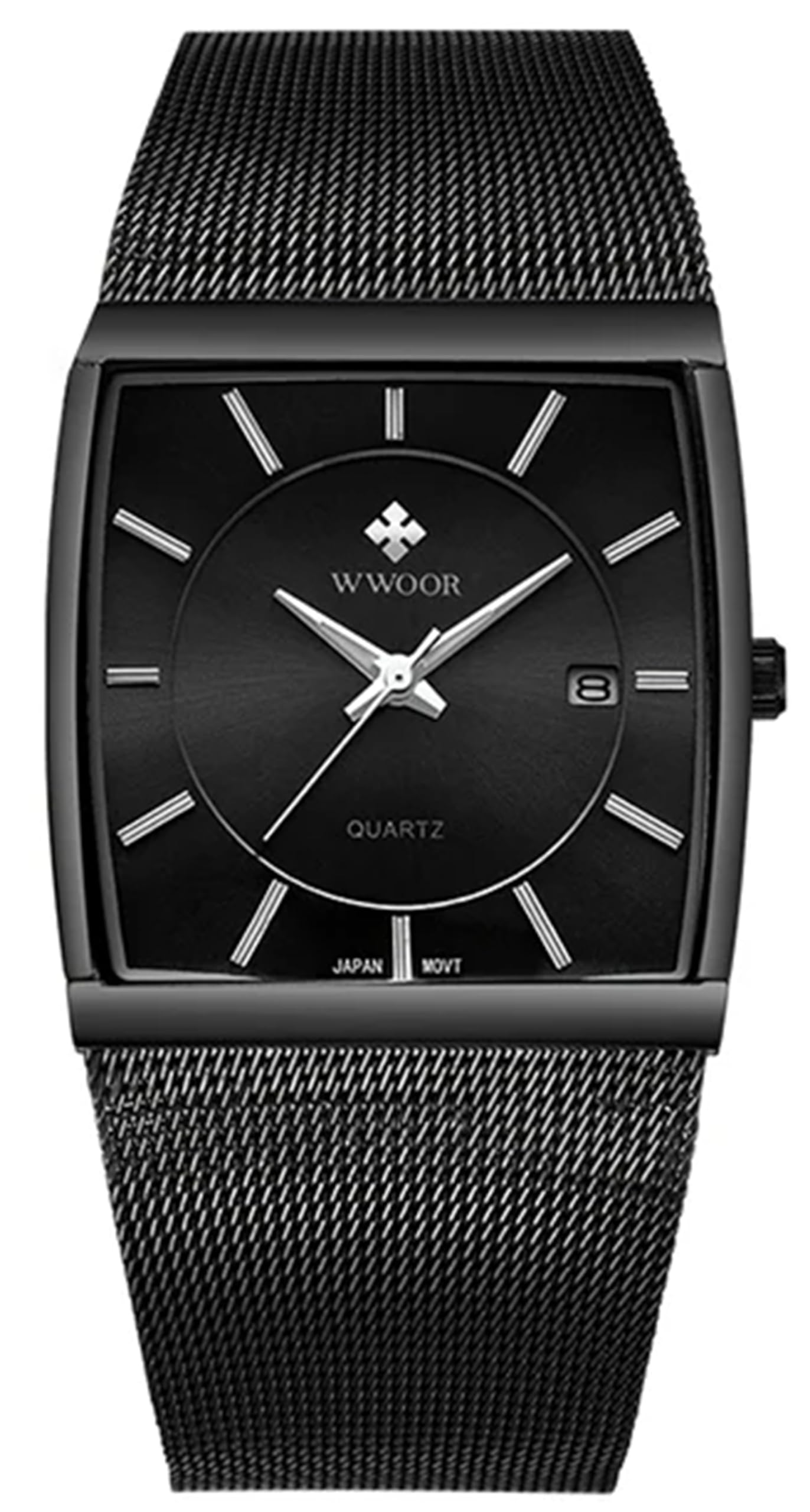 Photo 1 of Gosasa Men Watch Classic Analog Quartz Date Stainless Steel Milanese Mesh Band Ultra-Thin Rectangle Dial Luminous (Black)