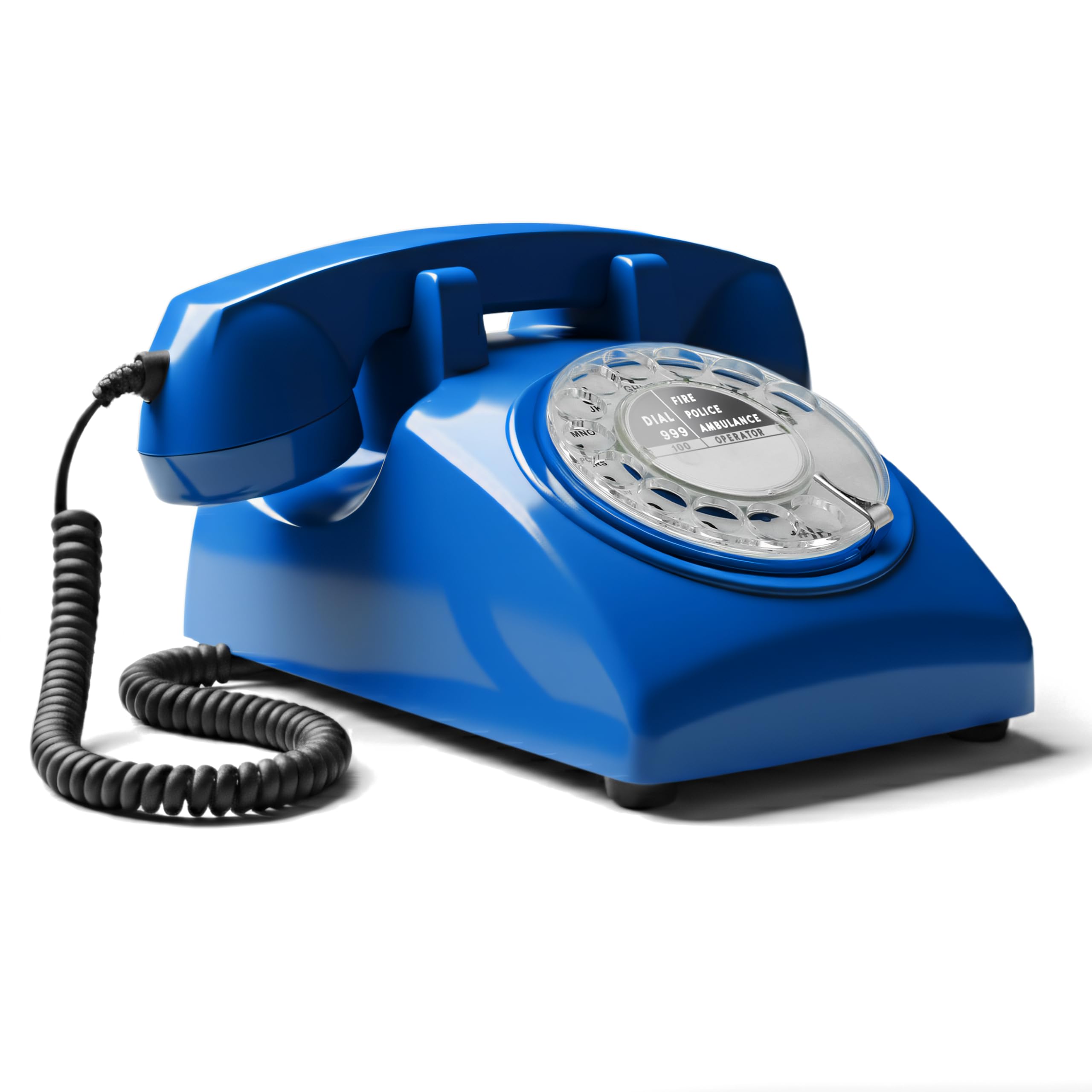Opis Technology 60s Cable – Blue Rotary Dial Telephone, Vintage Retro Corded Landline Phone, UK Compatible