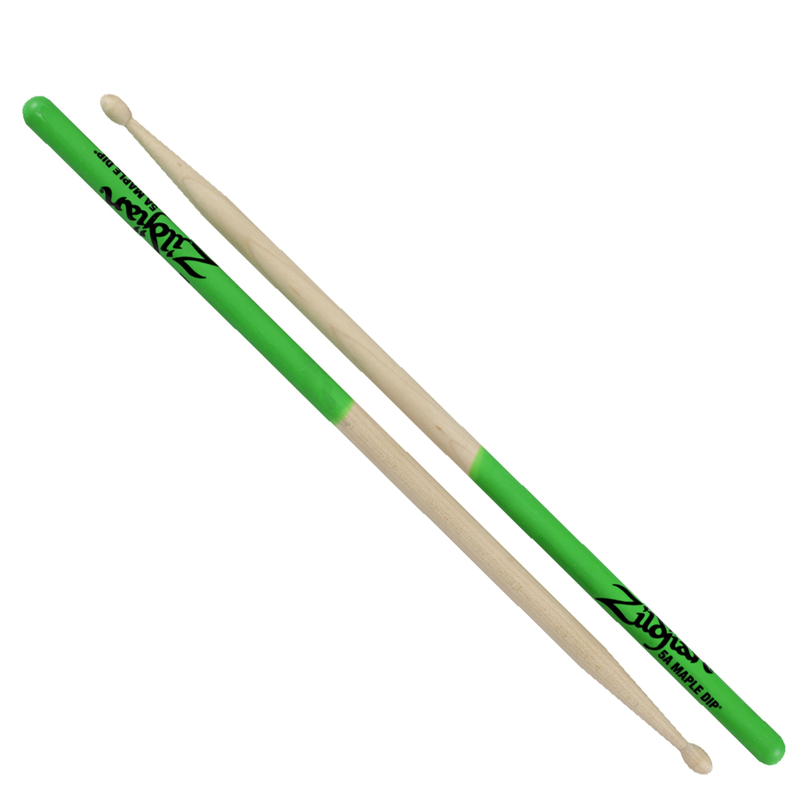 Zildjian 5A Hickory Drumsticks - Wood Acorn Tip - Neon Green