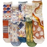 Yomutiur Womens Sheer Socks, Summer Transparent Thin Mesh Lace Elastic Jacquard Crystal Glass Socks