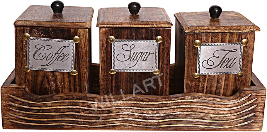 wooden tea and coffee canisters