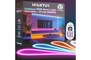 HRGXYUN 16.4ft RGB Led Neon Rope Light, 110v Waterproof Led Strip with Brightness Adjustment,Multicolor Change Flexible Neon Rope Lights for Supermarket,High Building, Celebration,ETL Listed