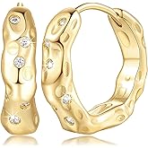 KFERAXSZ Gold Hoop Earrings Gold earrings for Women 14K Gold Hoop Earring for Women Hoops Earring for Womens Trendy Unique and Irregular Indentations with Cubic Zirconia Hoops 20mm