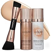 LUMINESS Silk Airbrush Spray Foundation 3-PC Kit - Foundation, Primer & Dual-Sided Angled Makeup Brush - Buildable Coverage, Anti-Aging Formula, Humidity Resistant, Hydrates & Moisturizes, Light Fair