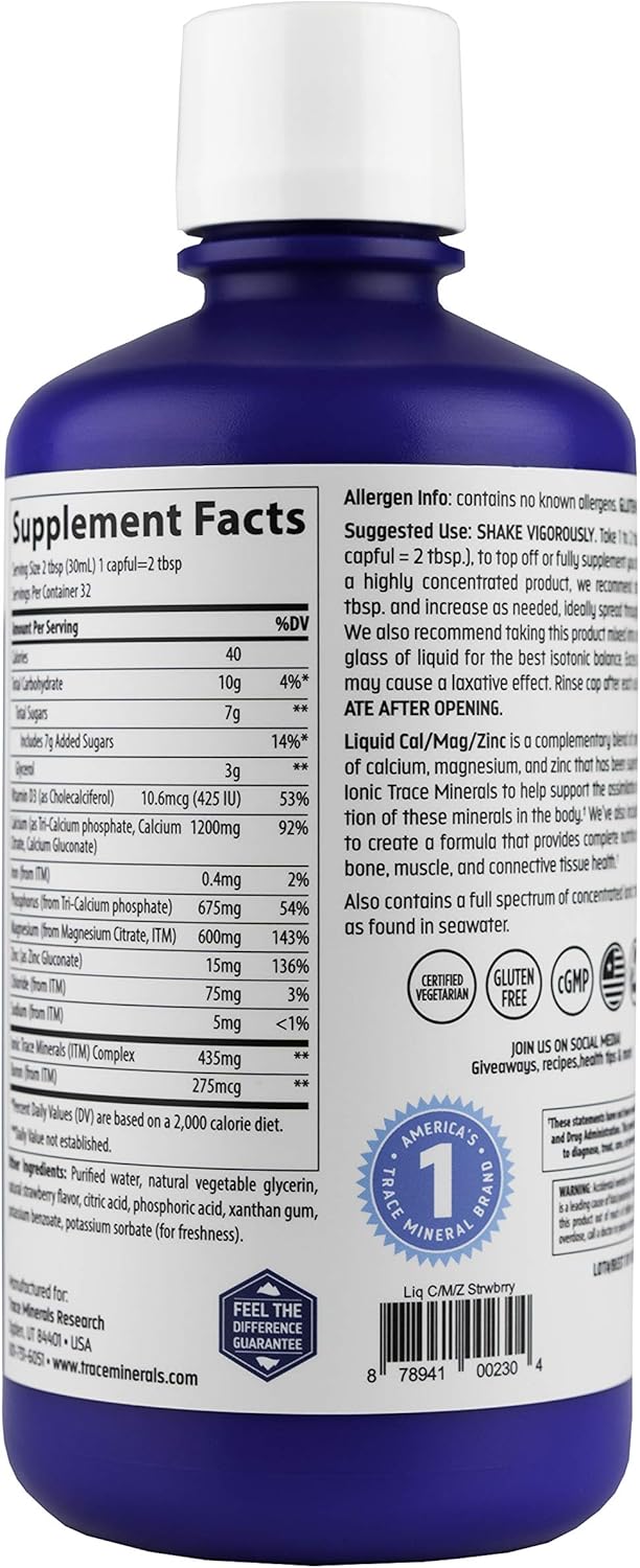 Trace Minerals Research Cal/Mag/Zinc, Strawberry, 32-Ounce: Health & Personal Care