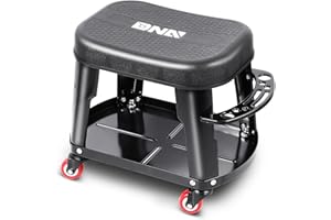 DNA Motoring TOOLS-00252 Removable Rolling Garage Stool with Seat Cushion & Tool Tray Plate,300lbs Max Weight Capacity