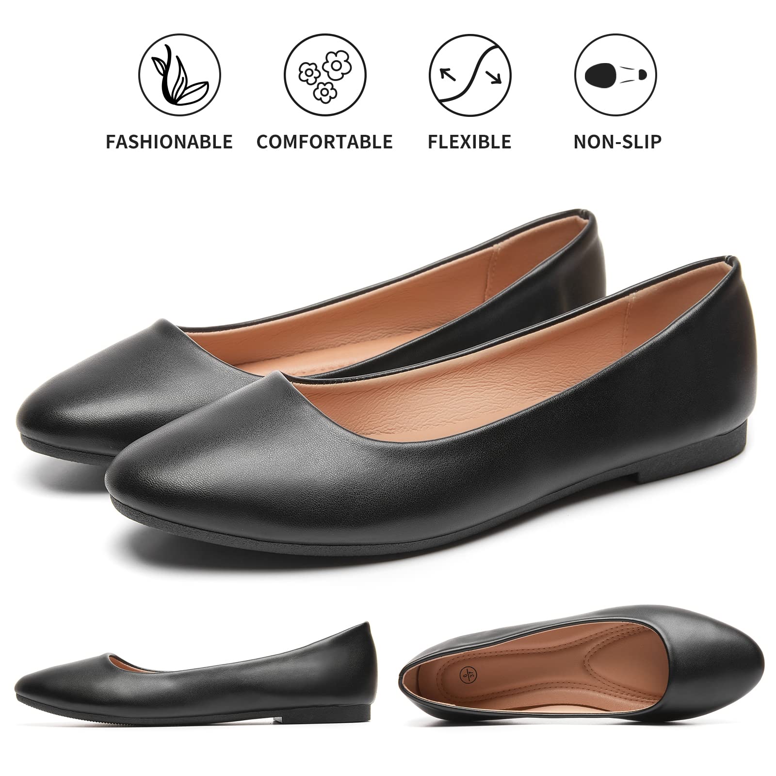 Hash Bubbie Women's Flats Shoes Ballet Flats Dress Shoes Comfortable PU Leather Slip on Shoes for Women