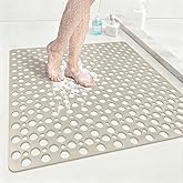 EIVINJE Anti Slip Shower Mat with Suction Cups,27x27 Inch Quick Drain TPE Non Slip Shower Mats for Inside Shower,Large Bath Mat for Shower Soft on Feet, Easy to Dry&Cut Machine Washable