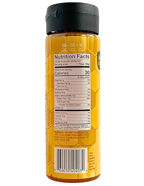 CHICK & ROO ZERO SUGAR HONEY SUBSTITUTE – CLASSIC FLAVOR: NATURALLY ENRICHED WITH HONEY & PROPOLIS, SUGAR FREE, PREBIOTIC FIBER, LOW CARB, NON-GMO, GLUTEN-FREE, (1 BOTTLE, 10.5 FL OZ) (LEMON ZEST)
