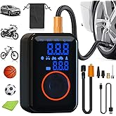 Tire Inflator Portable Air Compressor - 150PSI Faster Inflation Power Bank with Digital Gauge Pre-Set Auto Shut-Off LED emergency flashing Lights Portable Tire Inflator for Car Motorcycle, Bike, Balls