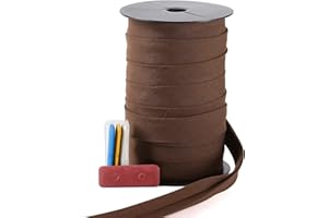 A ANYSSI Bias Tape Double Fold 1 inch, Double Fold Bias Binding Tape 55 Yards (Brown) and 4 Pieces Sewing Fabric Chalks for Crafts, Sewing, Seaming, Hemming, Piping, Quilting.