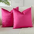 OTOSTAR Pack of 2 Velvet Soft Decorative Throw Pillow Covers 18 x 18 Inch Solid Square Cushion Case Couch Home Decor Pillow Covers for Sofa Bedroom Living Room (Hot Pink)