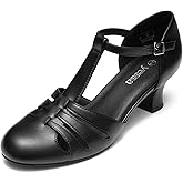 YESSA 1920s Shoes for Women,T-Strap Character Shoes,2" Dance Shoes for Ballroom Latin Salsa Folklorico Tango Swing Wedding Gatsby Shoe