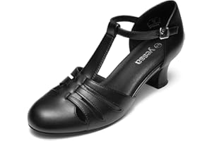 YESSA 1920s Shoes for Women,T-Strap Character Shoes,2" Dance Shoes for Ballroom Latin Salsa Folklorico Tango Swing Wedding Gatsby Shoe
