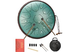 BURNING&LIN Steel Tongue Drum 14 Inches 15 Notes Hand Pan Drum Rain Drum Percussion for Meditation Yoga Musical Education for Adult& Kids(Lotus Green)