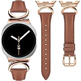 Minyee Leather Band Compatible with Samsung Galaxy Watch 8 40mm 44mm/ 8 Classic 46mm Bands, No Gap One-Click Slim Thin Dressy Leather Strap with C-Shape Metal Buckle Women, NOT for Other Models