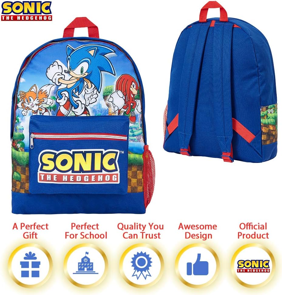 Sonic The Hedgehog School Bag Kids Backpack for Boys Blue Large Capacity Backpack for School Travel Sports Book Bag 2 Pockets Sonic Gifts for Boys (Dark Blue) - Image 3